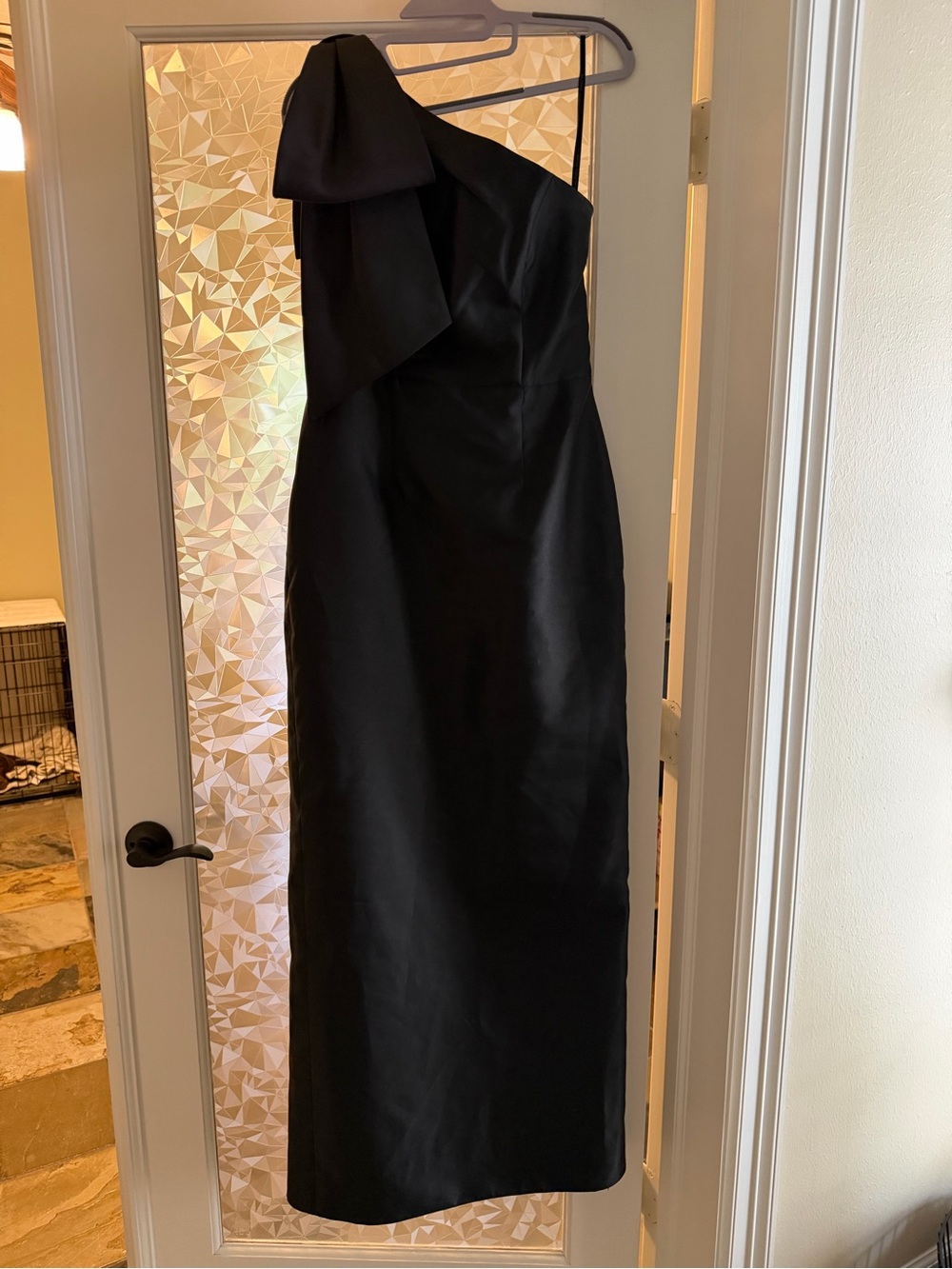 ALFRED SUNG One-Shoulder Black Satin Twill Bridesmaids Dress with Dramatic Bow
